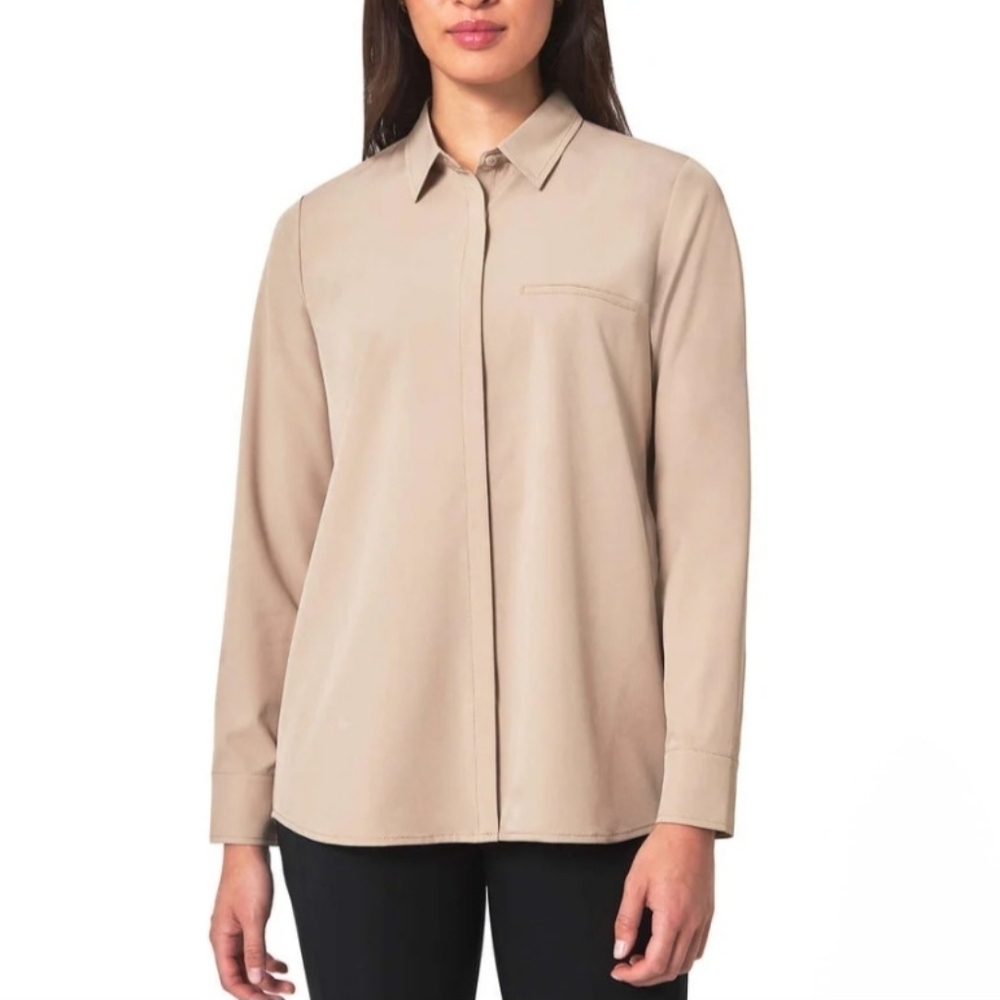 Modern Ambition Blouse Tan Travel Shirt Womens Size XXL NWOT Long Sleeved